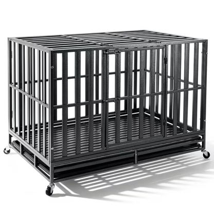 Oranland 48 inch Heavy Duty Dog Crate for High Anxiety Large Dogs,2026 Ultimate Escape Proof Base Plate,Steel Dog Kennel/Max Load Capacity 300lbs/Double Door with Wheels