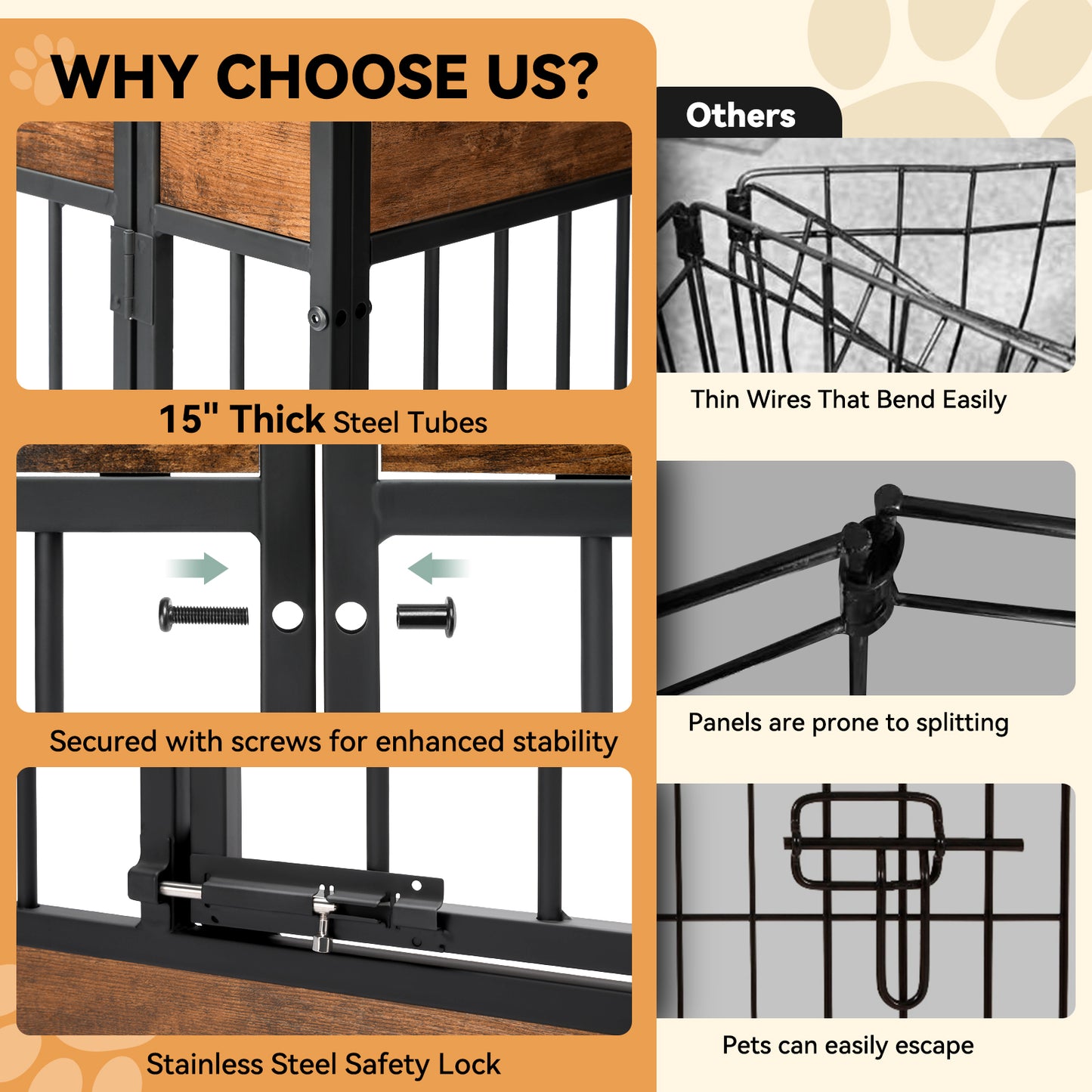 Oranland 42 Inch Heavy Duty Dog Crate Furniture,Dog Kennel Furniture Indoor for Large and Medium Dogs,Decorative Pet House End Table, 0.8 Inch Steel Tubes Wooden Cage/Max Load Capacity 300lbs/White