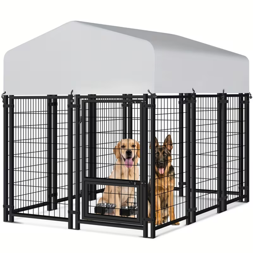 Oranland 6 x4 x5FT Outdoor Large Dog Kennel, Heavy Duty Modular Dog Cage with Waterproof Cover, Dog Playpen with 2 Rotating Bowls & Secure Lock for Patio, Garden, Backyard