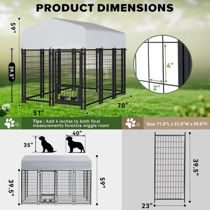 Oranland 6 x4 x5FT Outdoor Large Dog Kennel, Heavy Duty Modular Dog Cage with Waterproof Cover, Dog Playpen with 2 Rotating Bowls & Secure Lock for Patio, Garden, Backyard