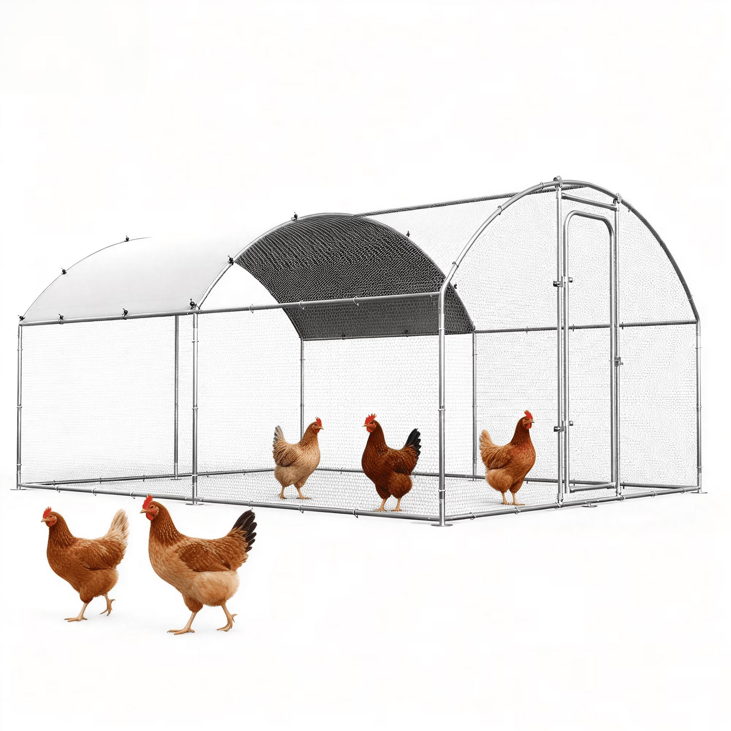 Oranland 9.9'x 9.9'x 6.4' Large Metal Chicken Coop, Chicken Runs for Yard with Waterproof and Anti-UV Cover, Walk-in Metal Poultry Cage for Backyard, Farm