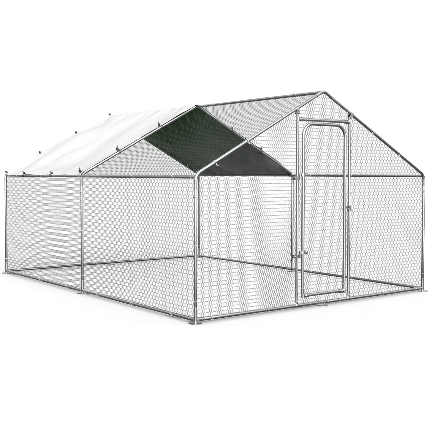 Oranland 9.9'x 9.9'x 6.5' Large Metal Chicken Coop Run, Walk-in with Galvanized Hardware, Waterproof & Anti-UV Peak Cover for Backyard, Farm