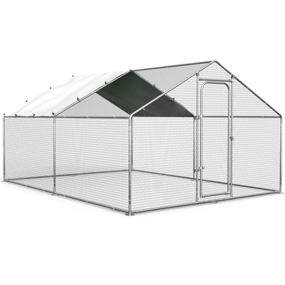 Oranland 9.9'x 9.9'x 6.5' Large Metal Chicken Coop Run, Walk-in with Galvanized Hardware, Waterproof & Anti-UV Peak Cover for Backyard, Farm