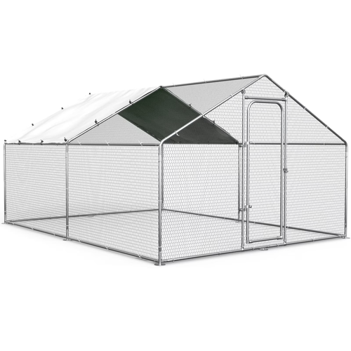 Oranland 9.9'x 9.9'x 6.5' Large Metal Chicken Coop Run, Walk-in with Galvanized Hardware, Waterproof & Anti-UV Peak Cover for Backyard, Farm