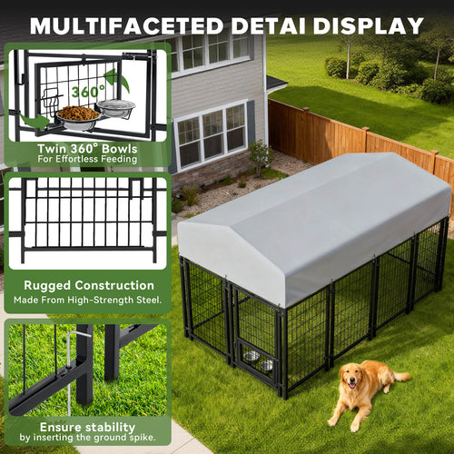 Oranland 7.8×4×4.9 FT Outdoor Dog Kennel for Large Dogs, Extra-Large Welded Wire Dog Fence Playpen with UV-Resistant Waterproof Roof and Upgraded Secure Door Lock System