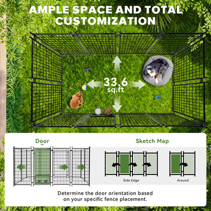 Oranland 8 x4 x5FT Outdoor Large Dog Kennel, Heavy Duty Modular Dog Cage with Waterproof Cover, Dog Playpen with 2 Rotating Bowls & Secure Lock for Patio, Garden, Backyard
