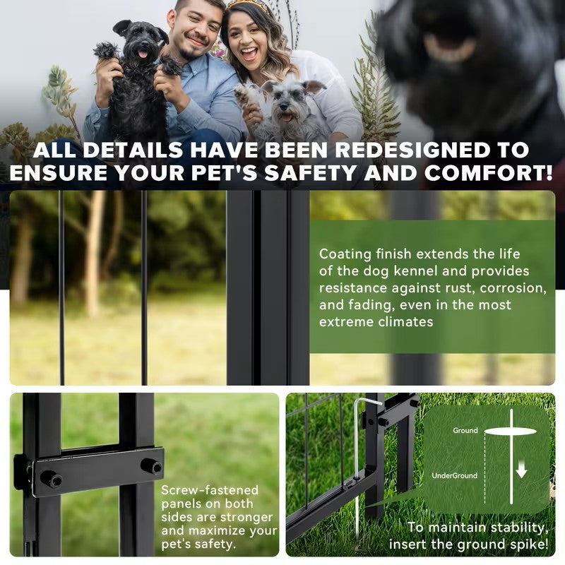 Oranland 6 x4 x5FT Outdoor Large Dog Kennel, Heavy Duty Modular Dog Cage with Waterproof Cover, Dog Playpen with 2 Rotating Bowls & Secure Lock for Patio, Garden, Backyard