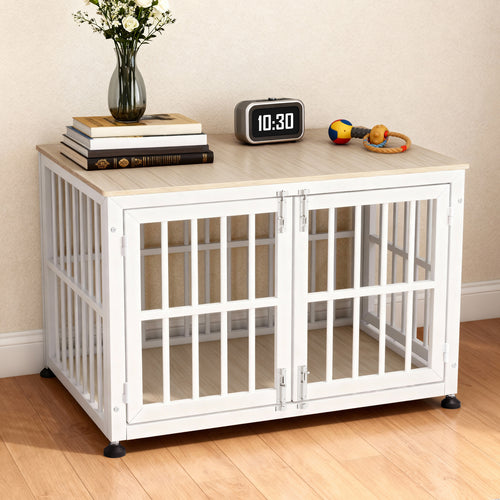 Oranland 42 Inch Heavy Duty Dog Crate Furniture,Dog Kennel Furniture Indoor for Large and Medium Dogs,Decorative Pet House End Table, 0.8 Inch Steel Tubes Wooden Cage/Max Load Capacity 300lbs/White