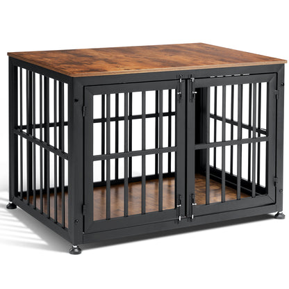 Oranland 42 Inch Dog Crate Furniture for Large Dogs, Heavy Duty Indoor Wooden Dog Kennel,End Table with 0.8” Steel Tubes, Quadruple Lock, Waterproof Top, 300 lb Capacity, Black