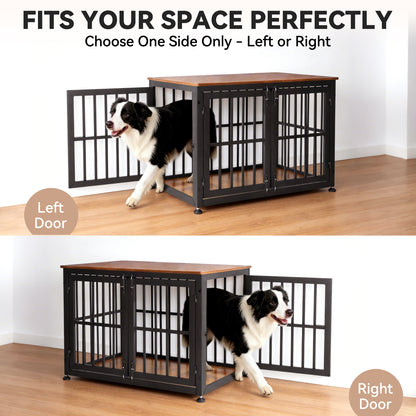 Oranland 42 Inch Heavy Duty Dog Crate Furniture,Dog Kennel Furniture Indoor for Large and Medium Dogs,Decorative Pet House End Table, 0.8 Inch Steel Tubes Wooden Cage/Max Load Capacity 300lbs/White