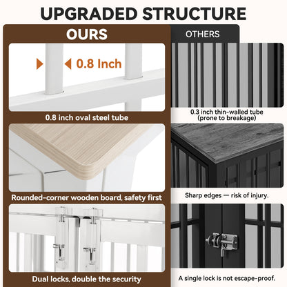 Oranland 42 Inch Heavy Duty Dog Crate Furniture,Dog Kennel Furniture Indoor for Large and Medium Dogs,Decorative Pet House End Table, 0.8 Inch Steel Tubes Wooden Cage/Max Load Capacity 300lbs/White