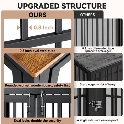 Oranland 42 Inch Dog Crate Furniture for Large Dogs, Heavy Duty Indoor Wooden Dog Kennel,End Table with 0.8” Steel Tubes, Quadruple Lock, Waterproof Top, 300 lb Capacity, Black