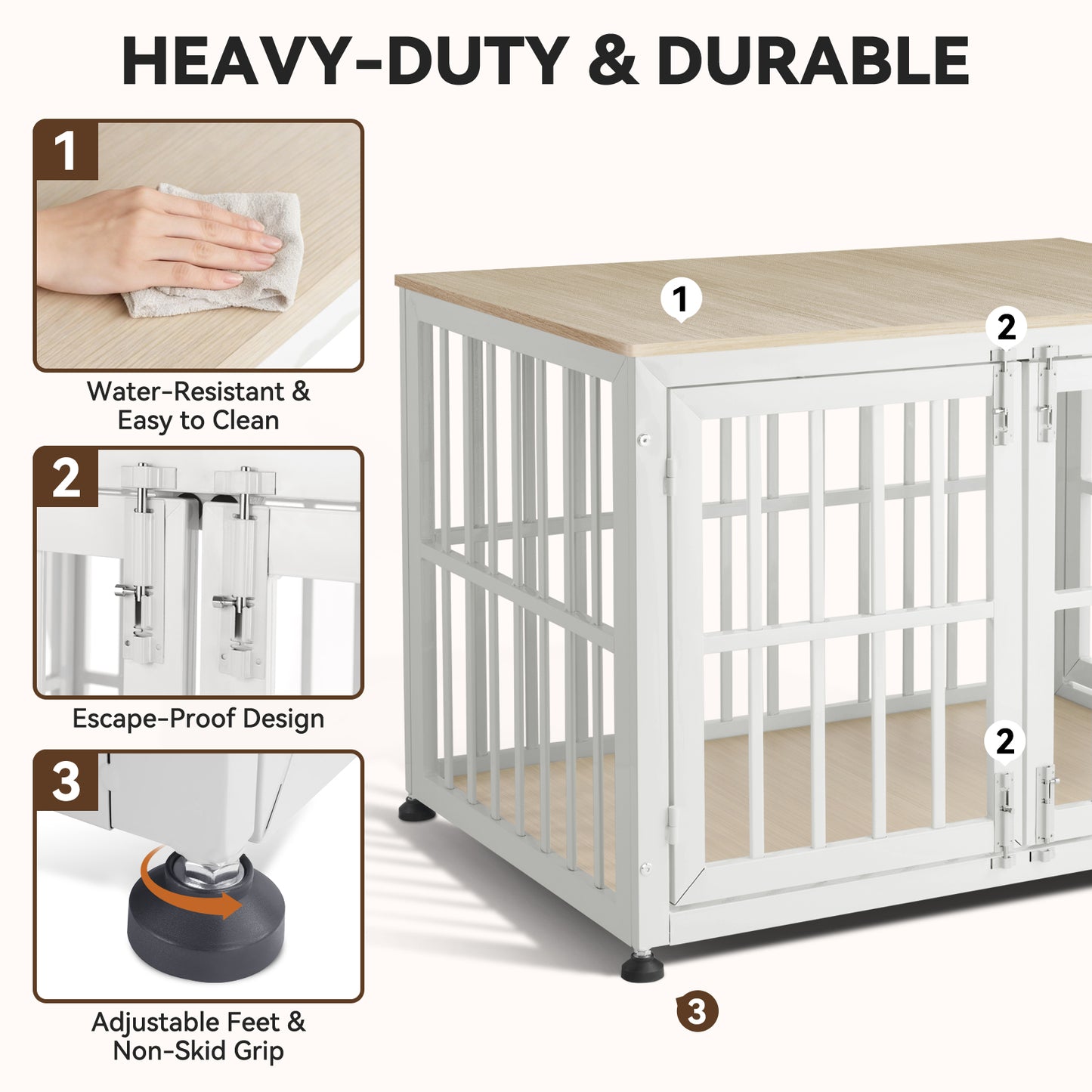 Oranland 42 Inch Heavy Duty Dog Crate Furniture,Dog Kennel Furniture Indoor for Large and Medium Dogs,Decorative Pet House End Table, 0.8 Inch Steel Tubes Wooden Cage/Max Load Capacity 300lbs/White