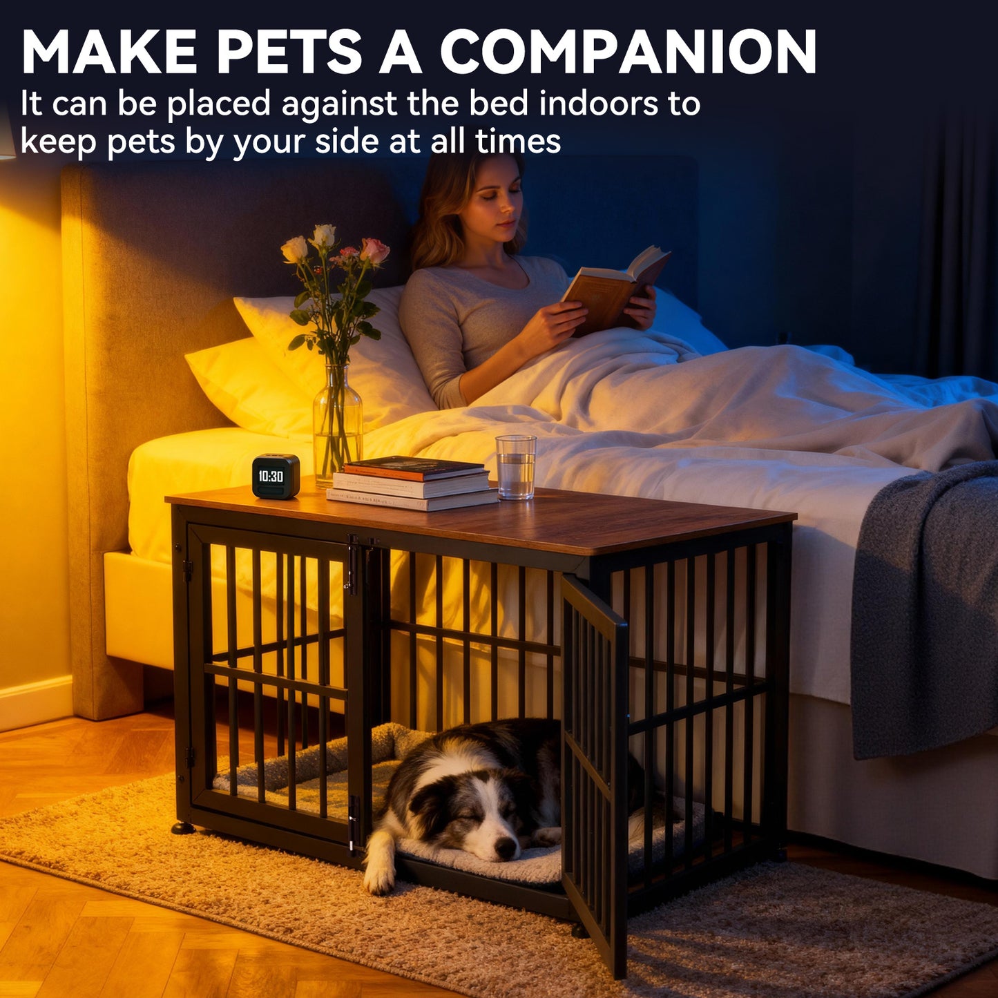 Oranland 42 Inch Heavy Duty Dog Crate Furniture,Dog Kennel Furniture Indoor for Large and Medium Dogs,Decorative Pet House End Table, 0.8 Inch Steel Tubes Wooden Cage/Max Load Capacity 300lbs/White