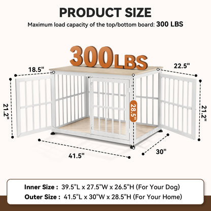 Oranland 42 Inch Heavy Duty Dog Crate Furniture,Dog Kennel Furniture Indoor for Large and Medium Dogs,Decorative Pet House End Table, 0.8 Inch Steel Tubes Wooden Cage/Max Load Capacity 300lbs/White