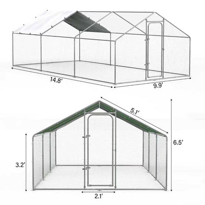 Oranland Large Walk-in Metal Chicken Coop Run 14.8'x9.9'x6.5' Galvanized Hardware, Waterproof & Anti-UV Cover for Backyard