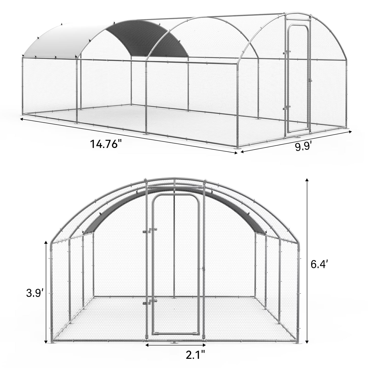 Oranland 14.76'x 9.9'x 6.4' Large Metal Chicken Coop, Chicken Runs for Yard with Waterproof and Anti-UV Cover, Walk-in Metal Poultry Cage for Backyard, Farm