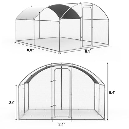 Oranland 9.9'x 9.9'x 6.4' Large Metal Chicken Coop, Chicken Runs for Yard with Waterproof and Anti-UV Cover, Walk-in Metal Poultry Cage for Backyard, Farm