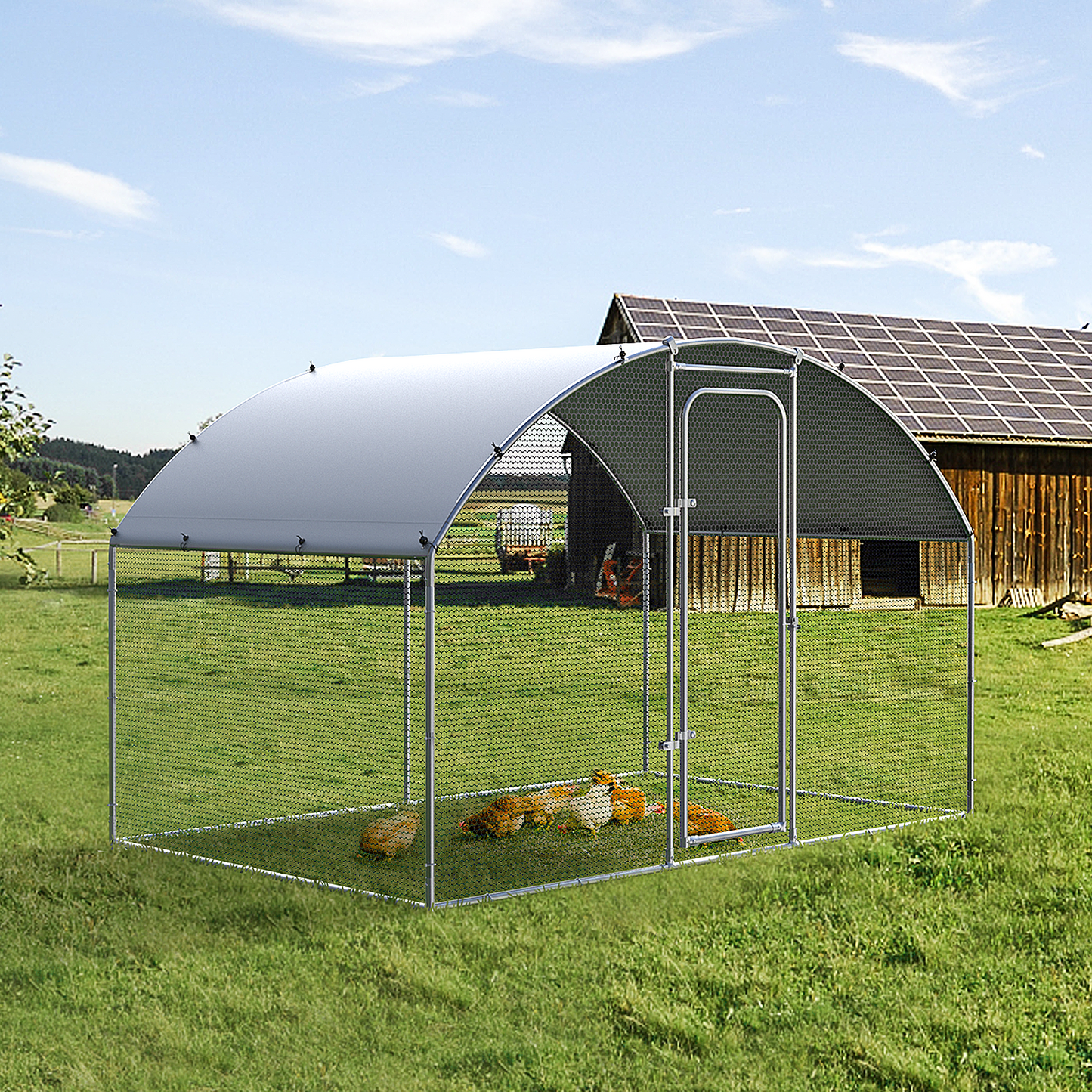 ORANLAND Large Metal Chicken Coop, Walk-In Dome Chicken Run for Backyard, Heavy-Duty Outdoor Poultry Enclosure with Secure Lock and Waterproof Cover