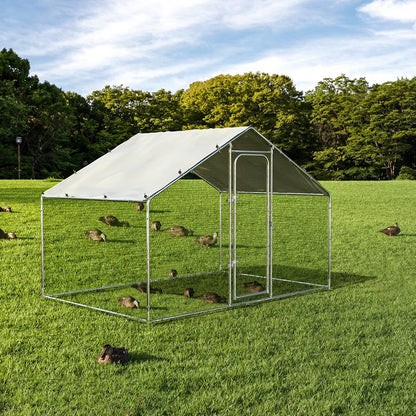 Oranland 4.9'x 9.9'x 6.5' Large Metal Walk-in Chicken Coop Run with Galvanized Hardware, Waterproof & Anti-UV Cover, for Backyard Farm