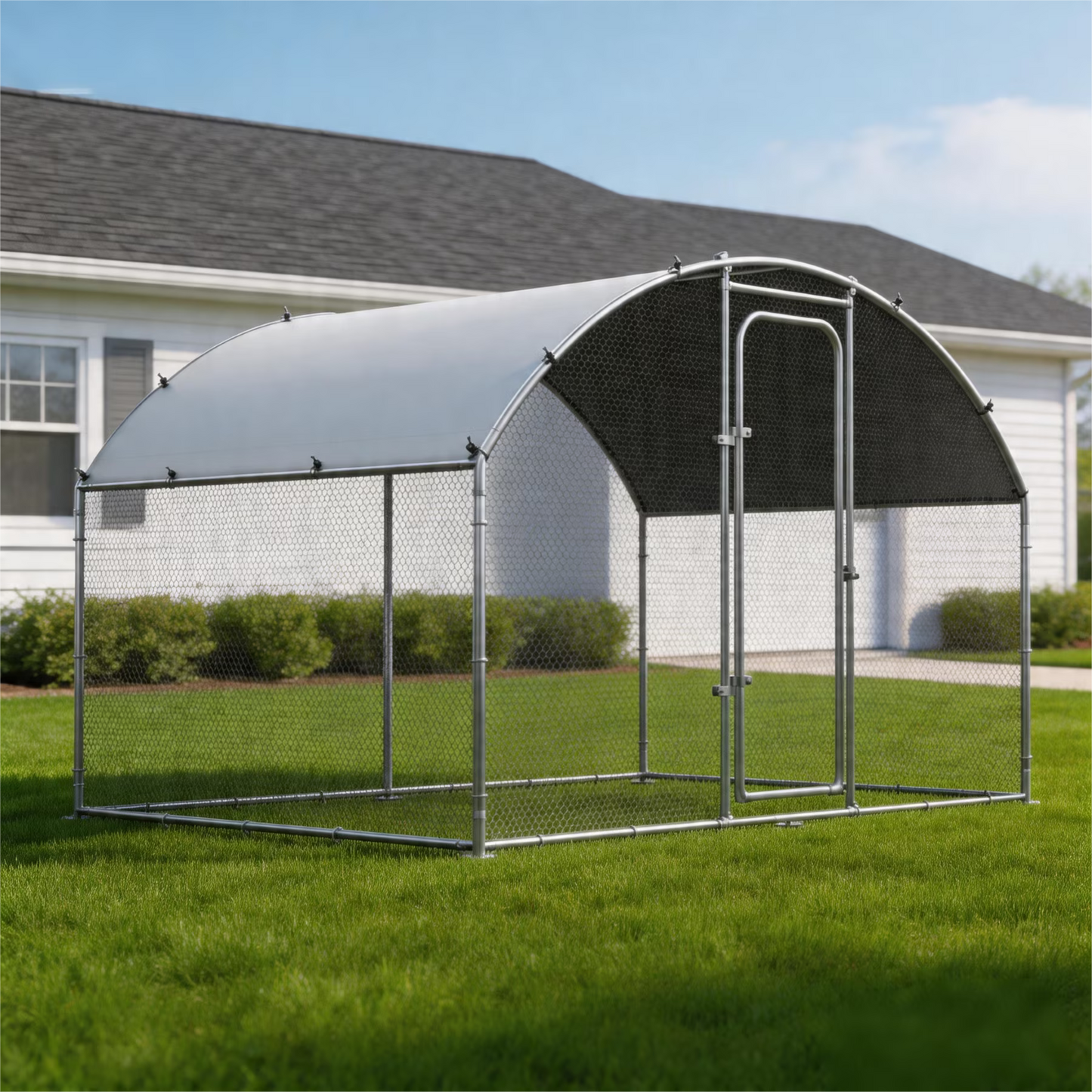 Oranland 4.92'x 9.9'x 6.4' Large Metal Chicken Coop, Chicken Runs for Yard with Waterproof and Anti-UV Cover, Walk-in Metal Poultry Cage for Backyard, Farm