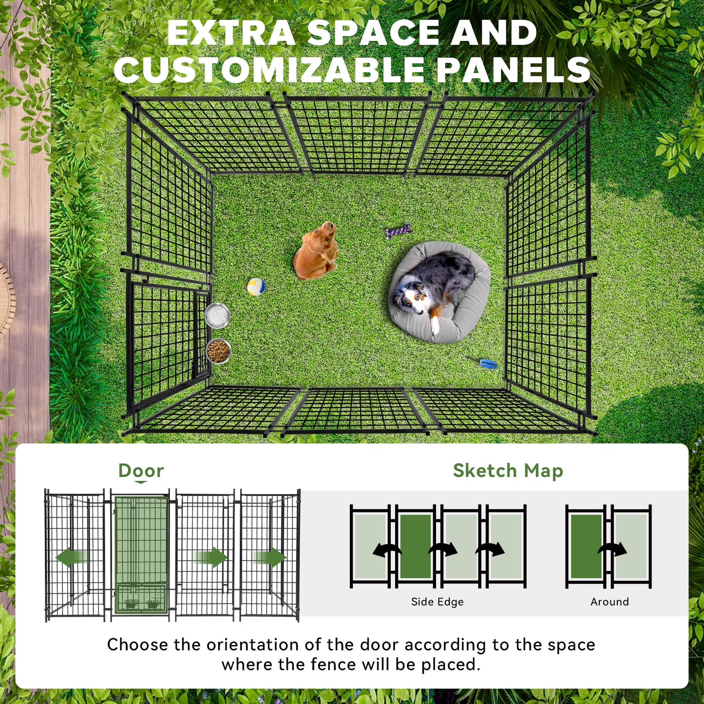 Oranland 6'x 4'x 6' Outdoor Large Dog Kennel, Welded Rectangular Dog Pens Cage with Waterproof Cover, Dog Playpen with 2 Rotating Bowls & Secure Lock for Patio, Garden, Backyard