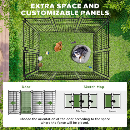 Oranland 6'x 4'x 6' Outdoor Large Dog Kennel, Welded Rectangular Dog Pens Cage with Waterproof Cover, Dog Playpen with 2 Rotating Bowls & Secure Lock for Patio, Garden, Backyard