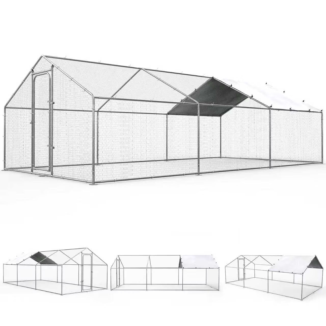Oranland Large Walk-in Metal Chicken Coop Run 14.8'x9.9'x6.5' Galvanized Hardware, Waterproof & Anti-UV Cover for Backyard