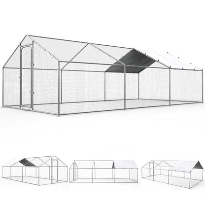 Oranland Large Walk-in Metal Chicken Coop Run 14.8'x9.9'x6.5' Galvanized Hardware, Waterproof & Anti-UV Cover for Backyard