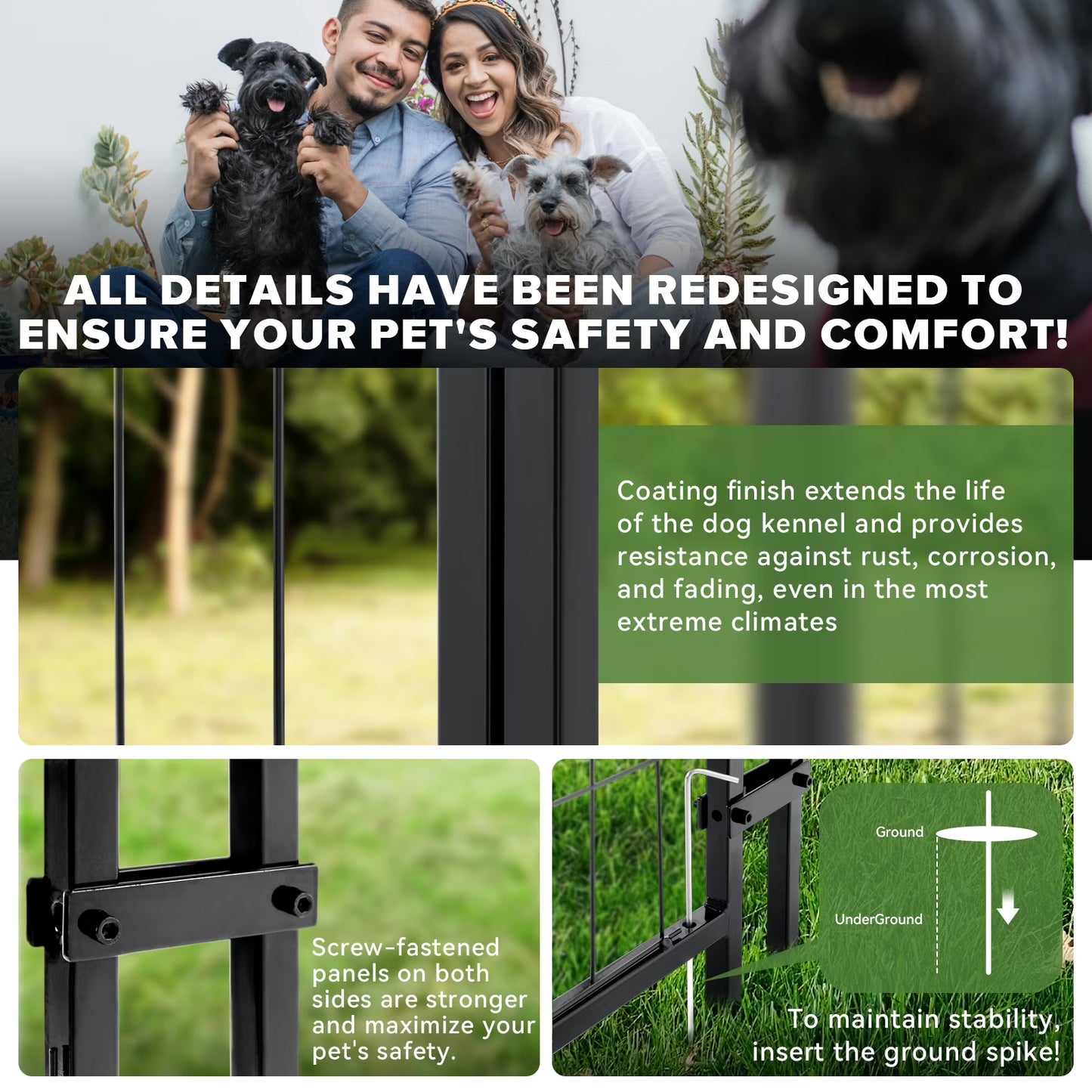 Oranland 6'x 4'x 6' Outdoor Large Dog Kennel, Welded Rectangular Dog Pens Cage with Waterproof Cover, Dog Playpen with 2 Rotating Bowls & Secure Lock for Patio, Garden, Backyard