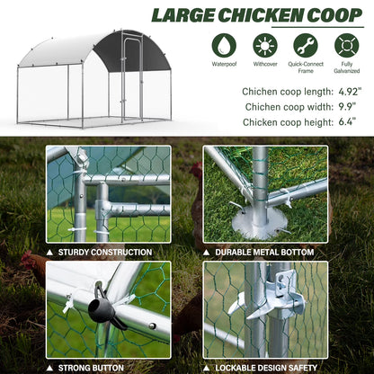 Oranland 14.76'x 9.9'x 6.4' Large Metal Chicken Coop, Chicken Runs for Yard with Waterproof and Anti-UV Cover, Walk-in Metal Poultry Cage for Backyard, Farm
