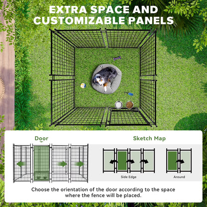 Oranland 4'x 4'x 6' Outdoor Large Dog Kennel, Welded Rectangular Dog Pens Cage with Waterproof Cover, Dog Playpen with 2 Rotating Bowls & Secure Lock for Patio, Garden, Backyard