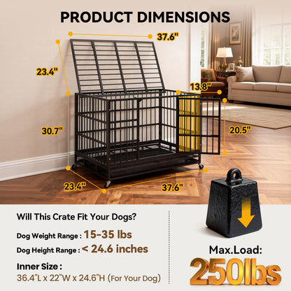 Oranland 48Inch Heavy Duty Dog Crate Cage Kennel with Wheels, High Anxiety Indestructible, Sturdy Locks Design, Double Door and Removable Tray, Extra Large XL XXL