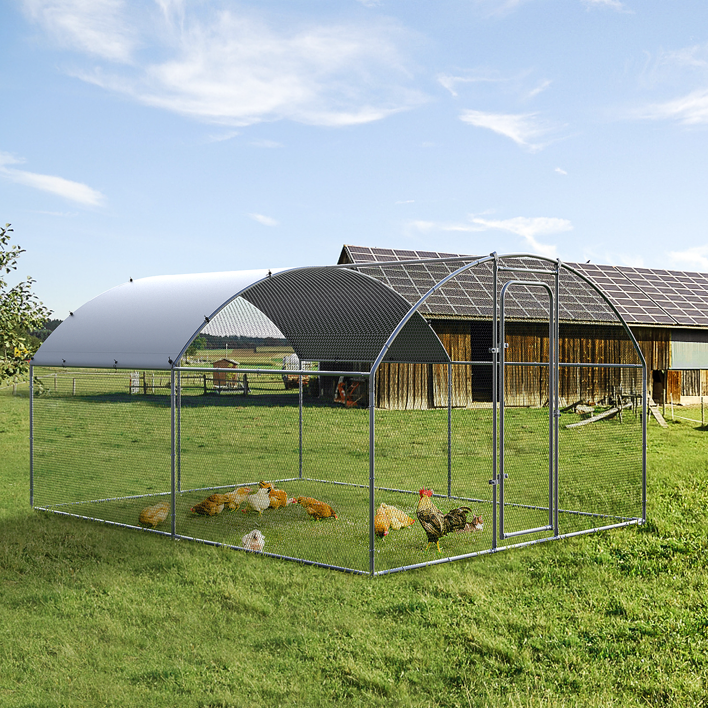 Oranland 9.9'x 9.9'x 6.4' Large Metal Chicken Coop, Chicken Runs for Yard with Waterproof and Anti-UV Cover, Walk-in Metal Poultry Cage for Backyard, Farm
