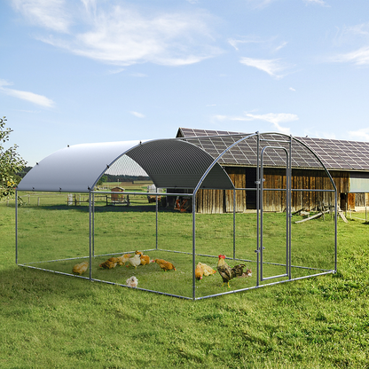 Oranland 9.9'x 9.9'x 6.4' Large Metal Chicken Coop, Chicken Runs for Yard with Waterproof and Anti-UV Cover, Walk-in Metal Poultry Cage for Backyard, Farm