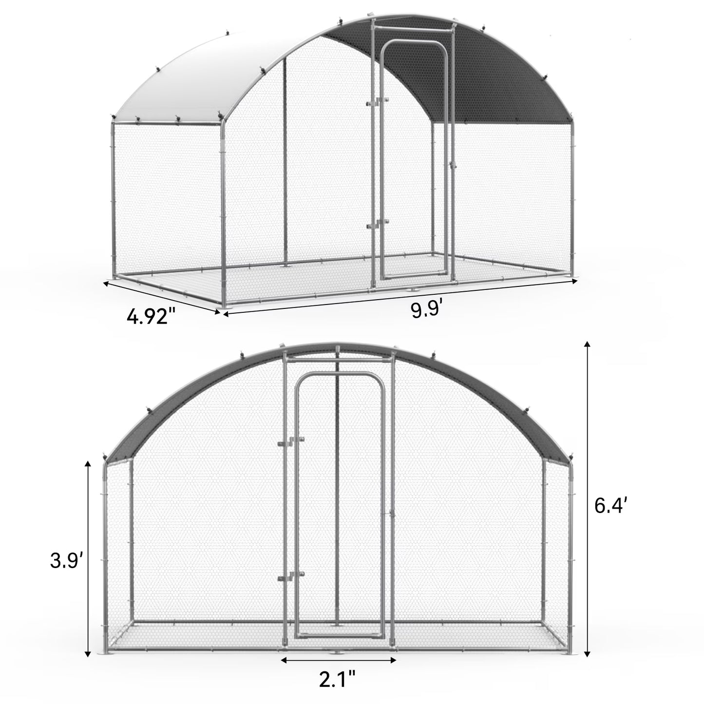 Oranland 4.92'x 9.9'x 6.4' Large Metal Chicken Coop, Chicken Runs for Yard with Waterproof and Anti-UV Cover, Walk-in Metal Poultry Cage for Backyard, Farm