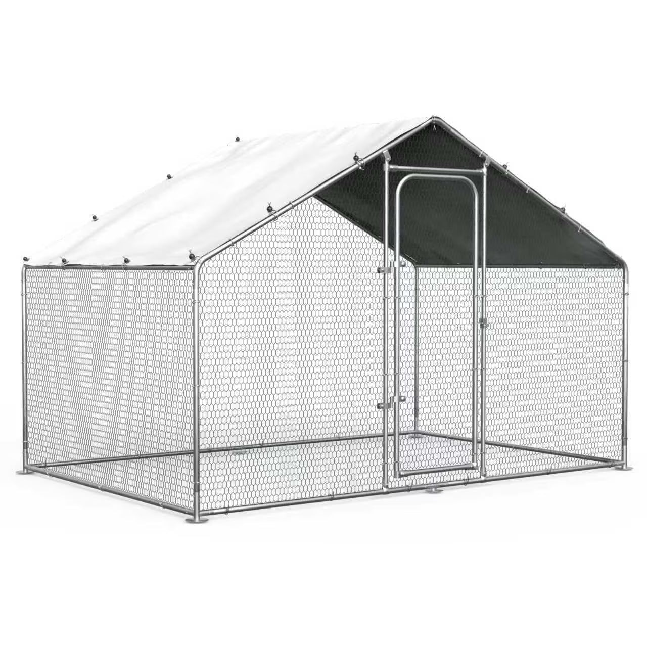 Oranland 4.9'x 9.9'x 6.5' Large Metal Walk-in Chicken Coop Run with Galvanized Hardware, Waterproof & Anti-UV Cover, for Backyard Farm
