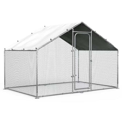 Oranland 4.9'x 9.9'x 6.5' Large Metal Walk-in Chicken Coop Run with Galvanized Hardware, Waterproof & Anti-UV Cover, for Backyard Farm
