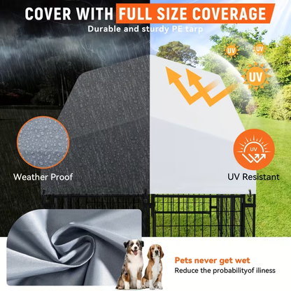 Oranland 8'x 4'x 6' Outdoor Large Dog Kennel, Welded Rectangular Dog Pens Cage with Waterproof Cover, Dog Playpen with 2 Rotating Bowls & Secure Lock for Patio, Garden, Backyard