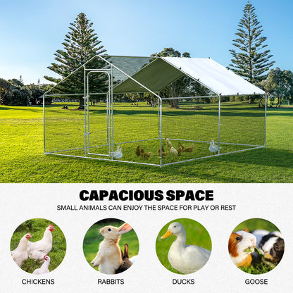 Oranland 4.9'x 9.9'x 6.5' Large Metal Walk-in Chicken Coop Run with Galvanized Hardware, Waterproof & Anti-UV Cover, for Backyard Farm