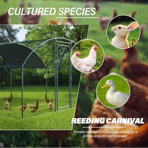 ORANLAND Large Metal Chicken Coop, Walk-In Dome Chicken Run for Backyard, Heavy-Duty Outdoor Poultry Enclosure with Secure Lock and Waterproof Cover