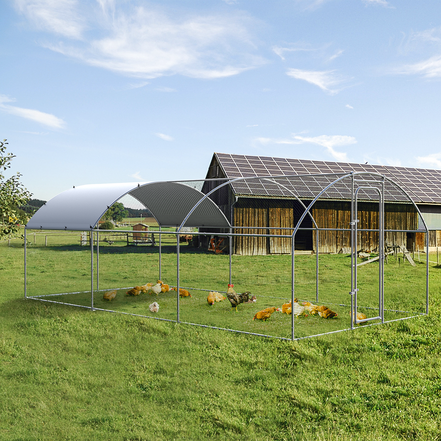 ORANLAND Large Metal Chicken Coop, Walk-In Dome Chicken Run for Backyard, Heavy-Duty Outdoor Poultry Enclosure with Secure Lock and Waterproof Cover