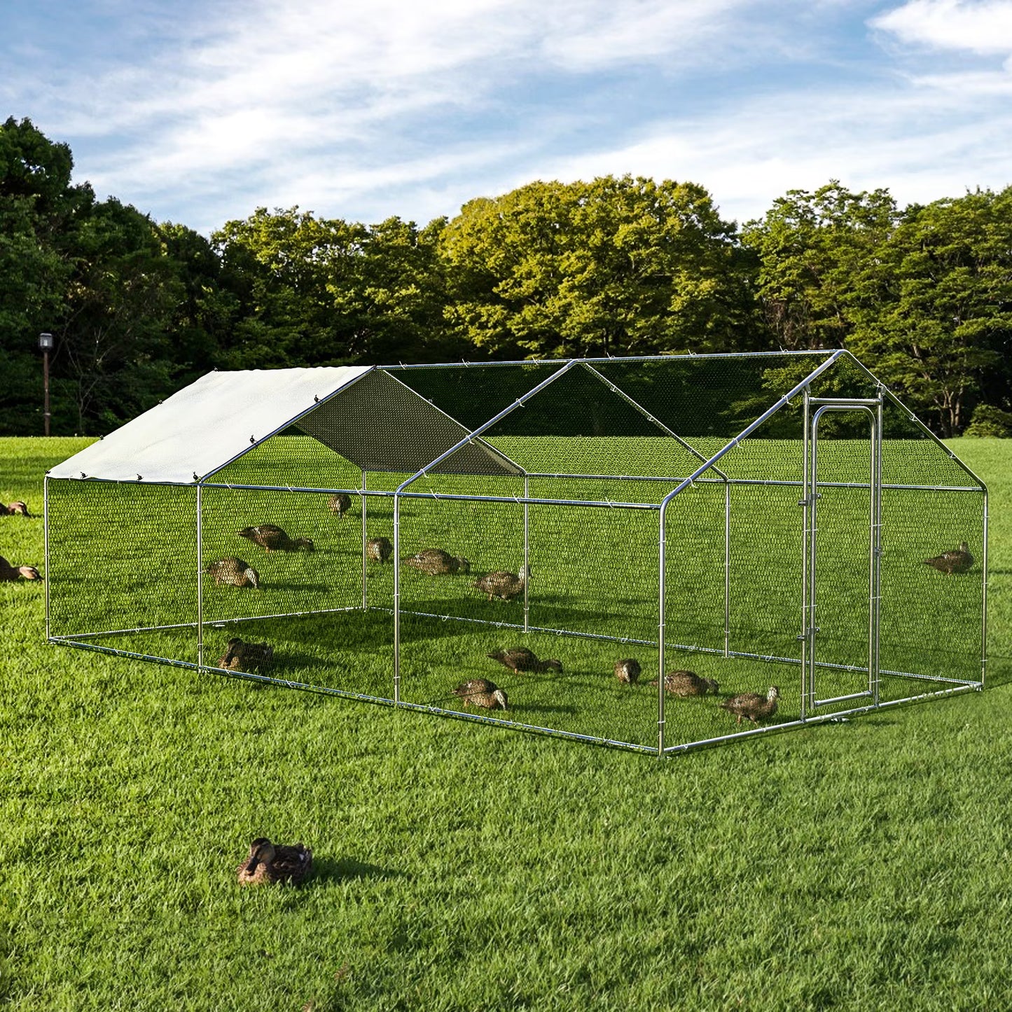 Oranland Large Walk-in Metal Chicken Coop Run 14.8'x9.9'x6.5' Galvanized Hardware, Waterproof & Anti-UV Cover for Backyard