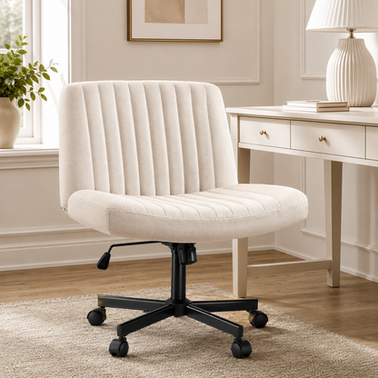 Oranland Armless Office Chair, Desk Chair With Wheels, Criss Cross Chair, Fabric Padded Cross Legged Office Chair, Adjustable Wide Seat/120°Rocking/Mid Back/Ergonomic(Beige)