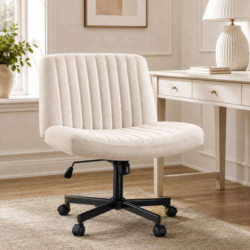 Oranland Armless Office Chair, Desk Chair With Wheels, Criss Cross Chair, Fabric Padded Cross Legged Office Chair, Adjustable Wide Seat/120°Rocking/Mid Back/Ergonomic(Beige)