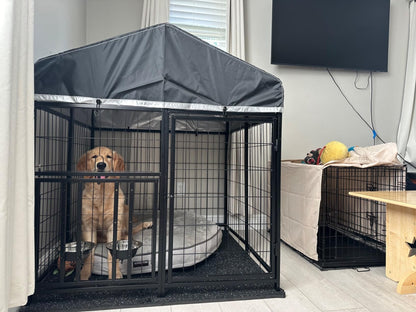 Oranland 4x4x6 FT Outdoor Dog Kennel with Waterproof Roof, Heavy-Duty Welded Wire Steel Dog Pen with Secure Lock and 360° Rotating Feeding Bowls