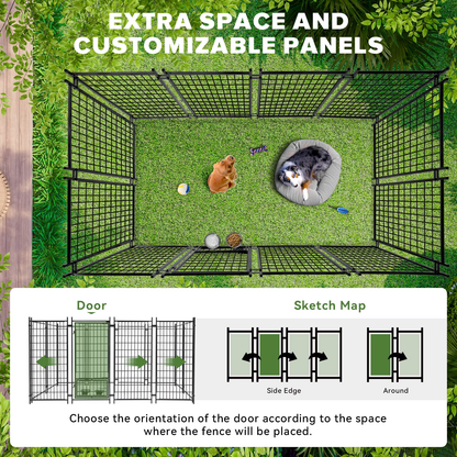 Oranland 8'x 4'x 6' Outdoor Large Dog Kennel, Welded Rectangular Dog Pens Cage with Waterproof Cover, Dog Playpen with 2 Rotating Bowls & Secure Lock for Patio, Garden, Backyard