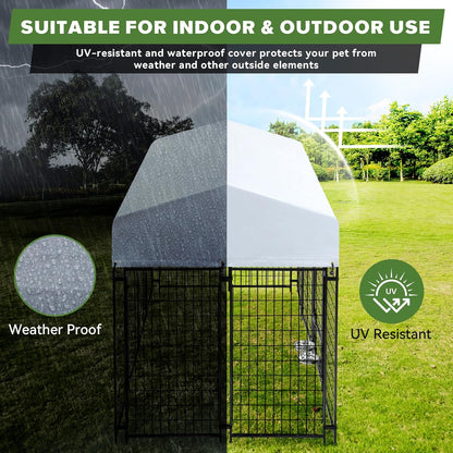 Oranland 4x4x6 FT Outdoor Dog Kennel with Waterproof Roof, Heavy-Duty Welded Wire Steel Dog Pen with Secure Lock and 360° Rotating Feeding Bowls