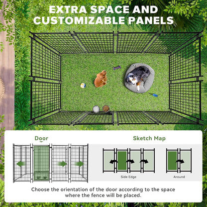 Oranland 4x4x6 FT Outdoor Dog Kennel with Waterproof Roof, Heavy-Duty Welded Wire Steel Dog Pen with Secure Lock and 360° Rotating Feeding Bowls