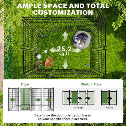 Oranland 6 x4 x5FT Outdoor Large Dog Kennel, Heavy Duty Modular Dog Cage with Waterproof Cover, Dog Playpen with 2 Rotating Bowls & Secure Lock for Patio, Garden, Backyard
